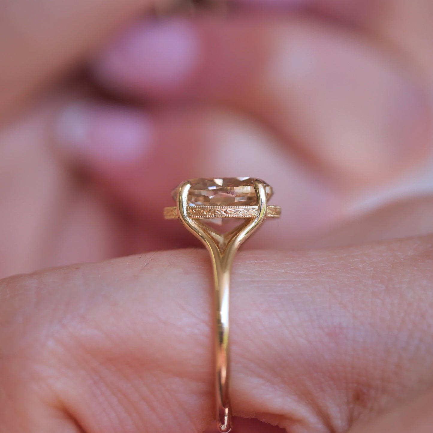 Split Shank Oval Champagne Diamond Solitaire