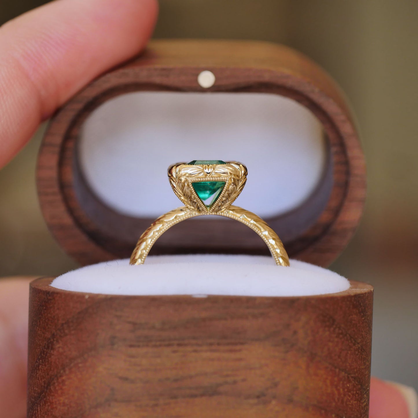 Colombian Emerald Engraved Bubble Ring