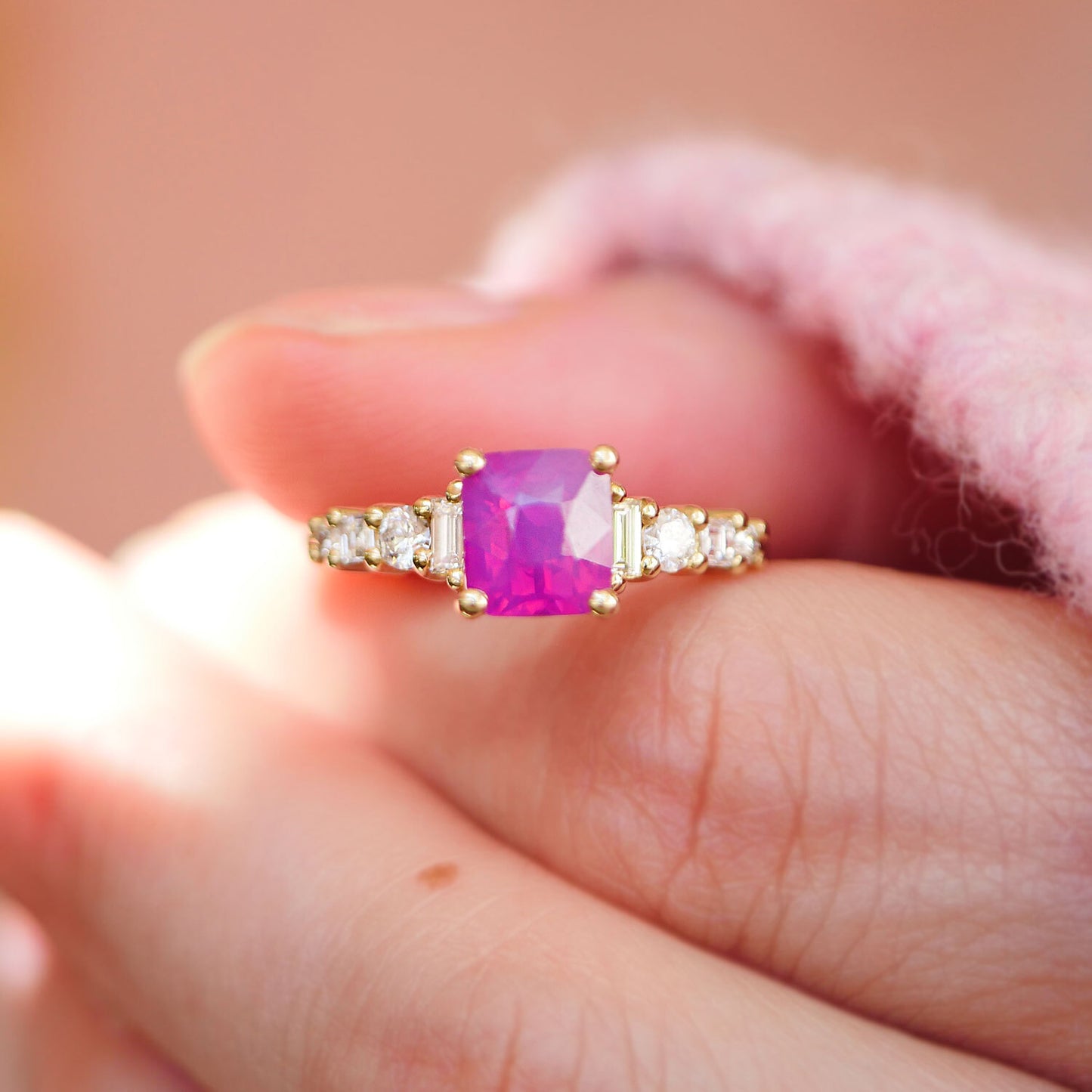 Cushion Opalescent Ruby Nouveau Ring