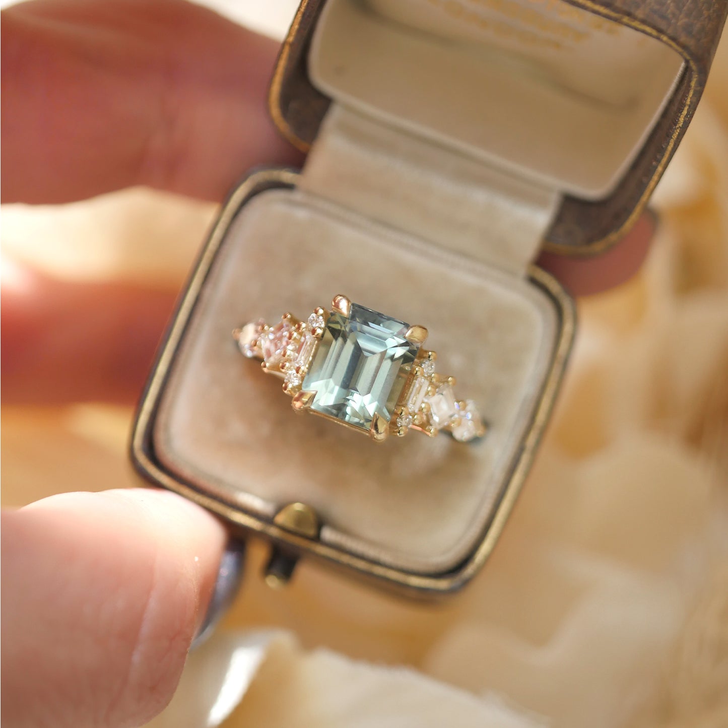 Custom Sapphire Nouveau Diamond Mosaic Ring