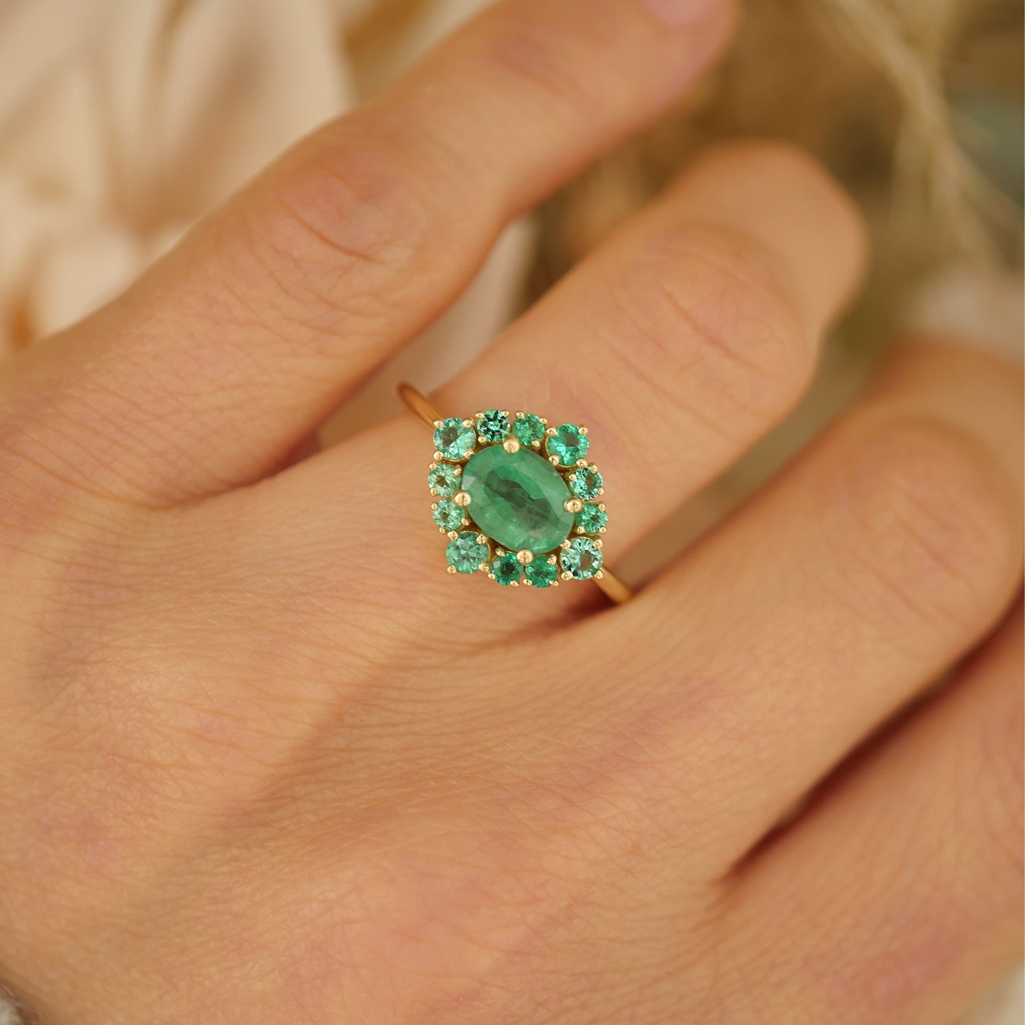 Custom Natural Emerald Cluster Ring