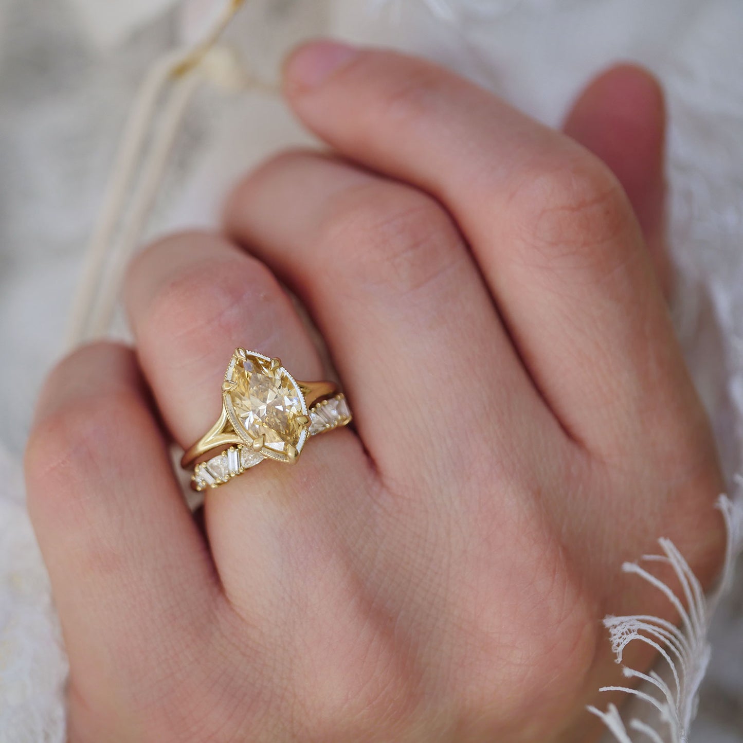 Split Shank Marquise Champagne Diamond Solitaire