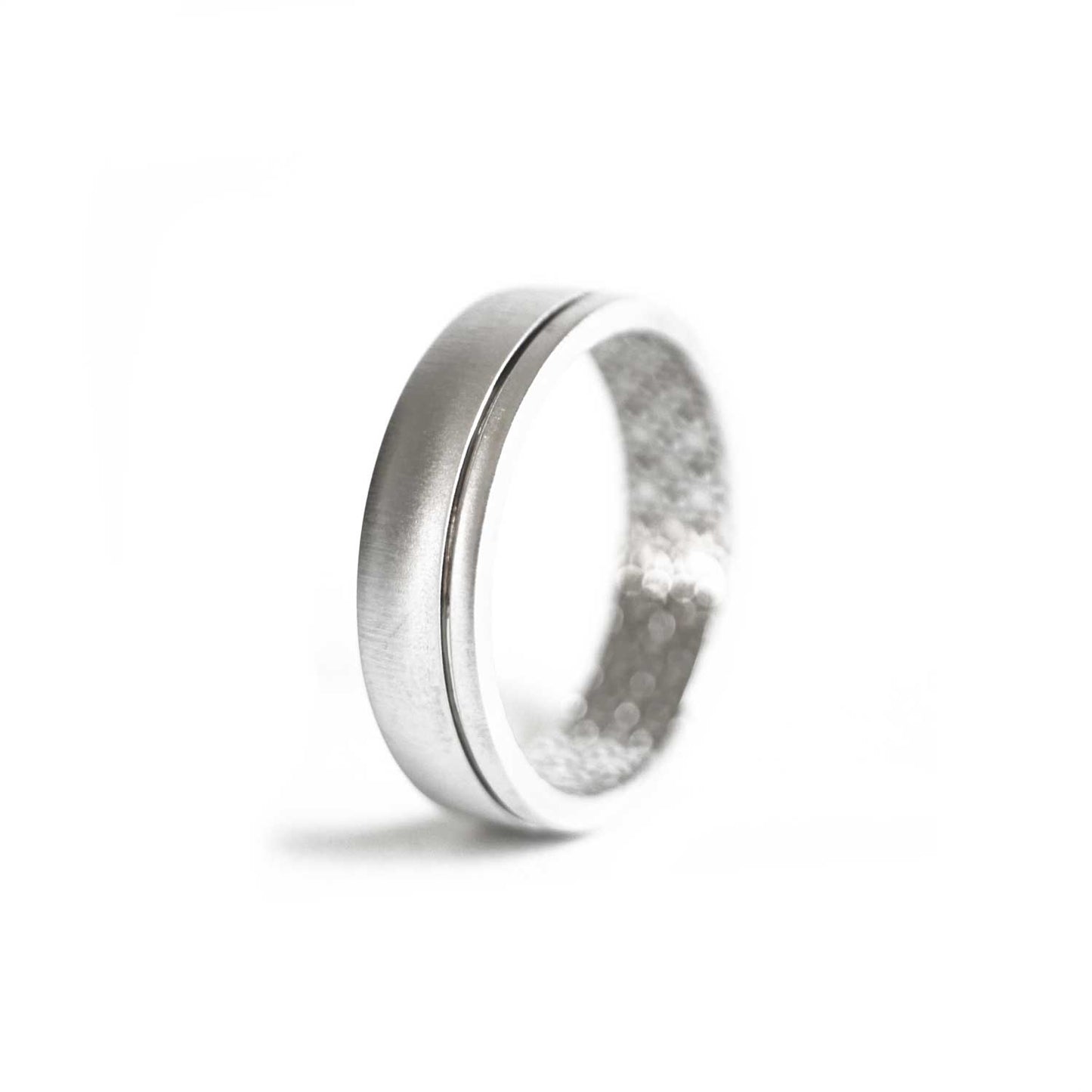 Satin Finish Antique Star Interior Mens Wedding Band