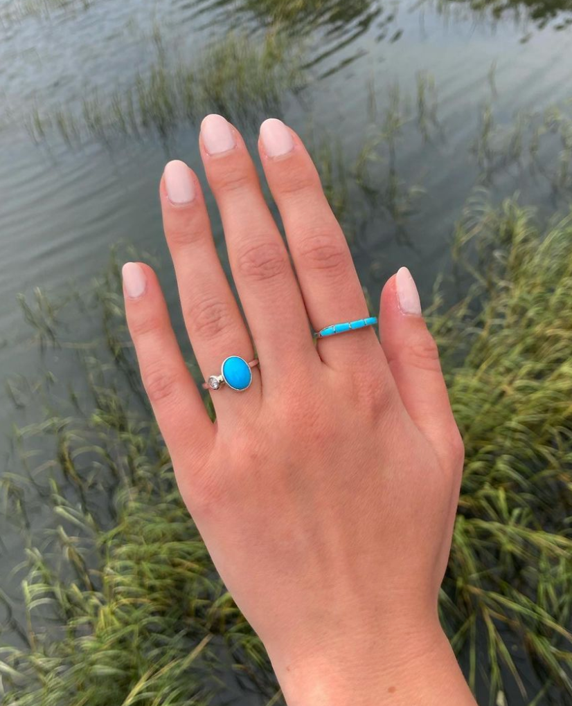 Oval Turquoise & Rose Cut Diamond Engagement Ring