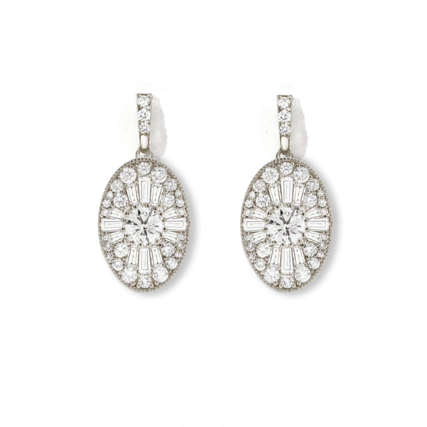 Oval Shape Ballerina Round Diamond Earrings