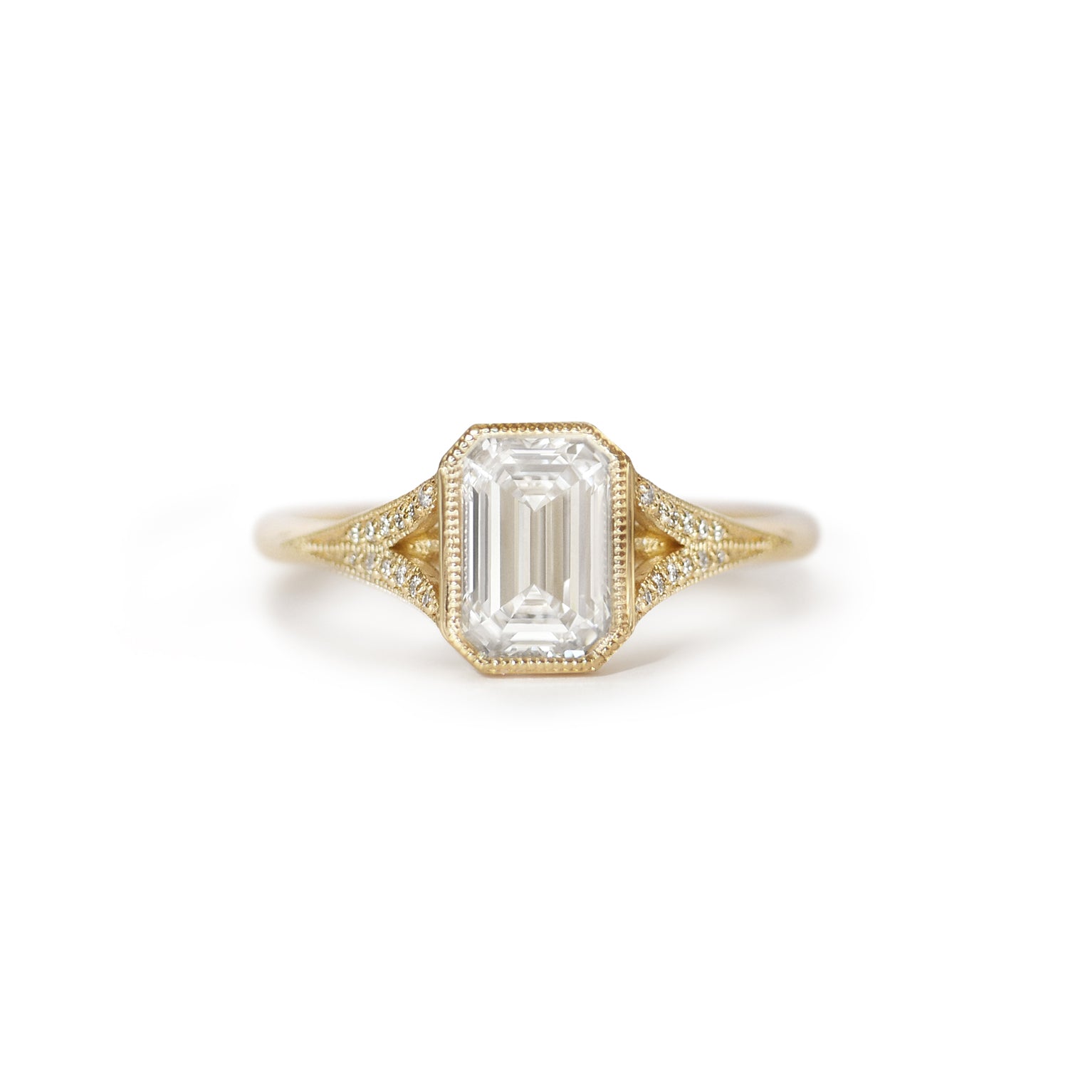 Custom Split Shank Emerald with Pave Band