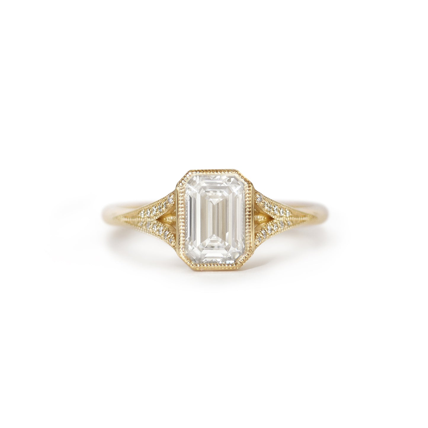 Custom Split Shank Emerald with Pave Band