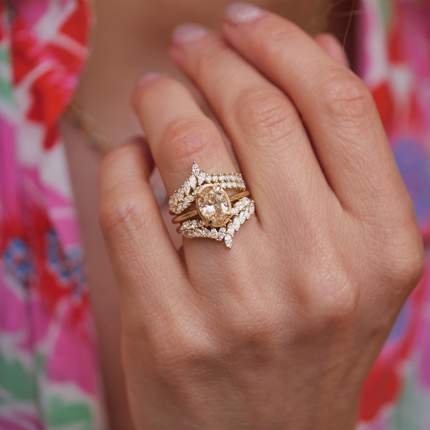 Marquise & Round Feather Contour Diamond Ring
