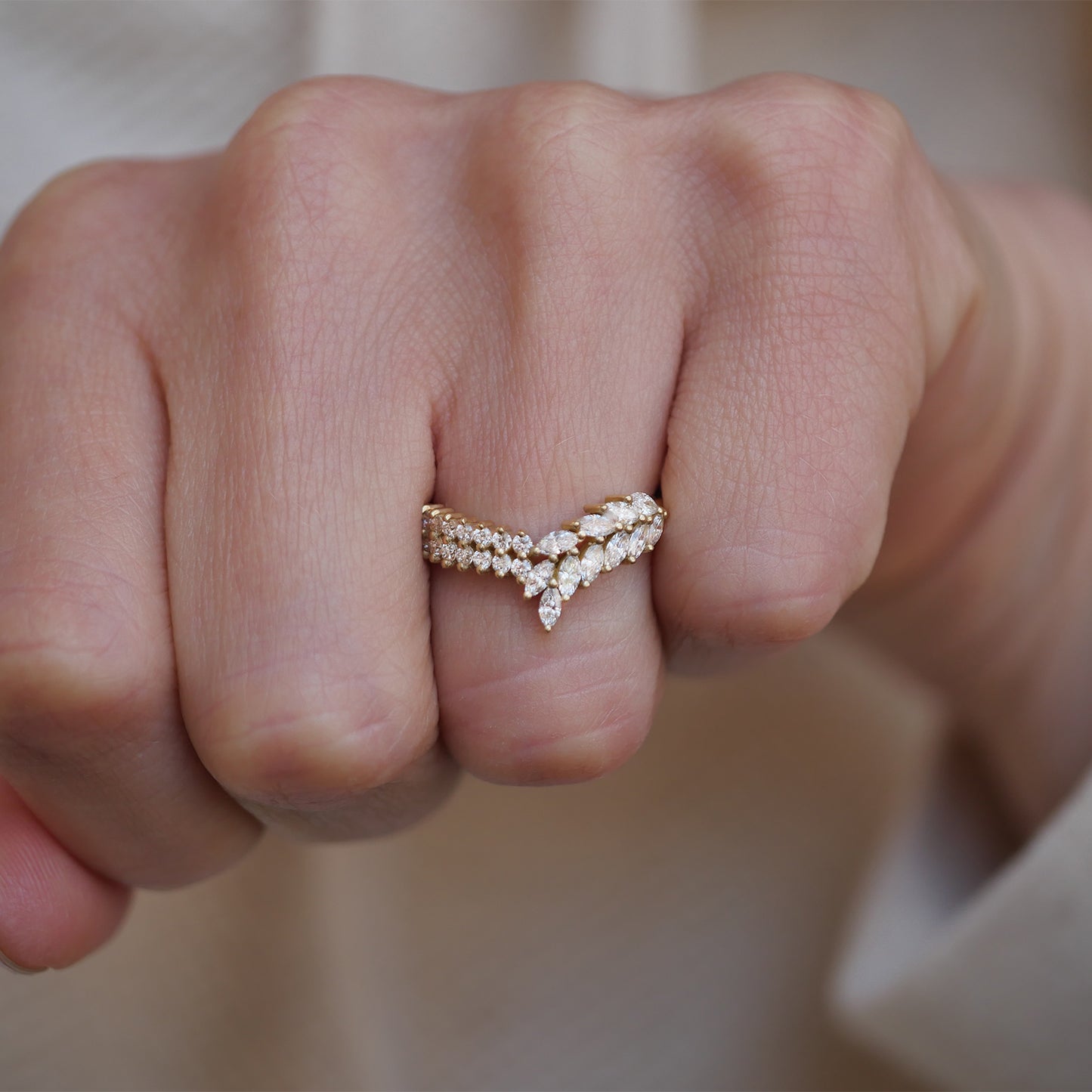 Marquise & Round Feather Contour Diamond Ring