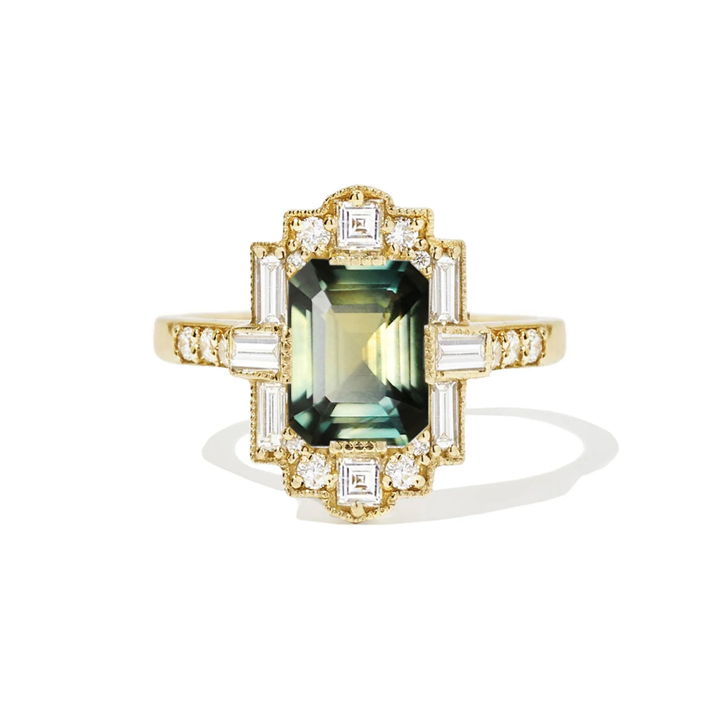 3.66 ctw Emerald Cut Bi-Color Yellow Teal Green Sapphire
