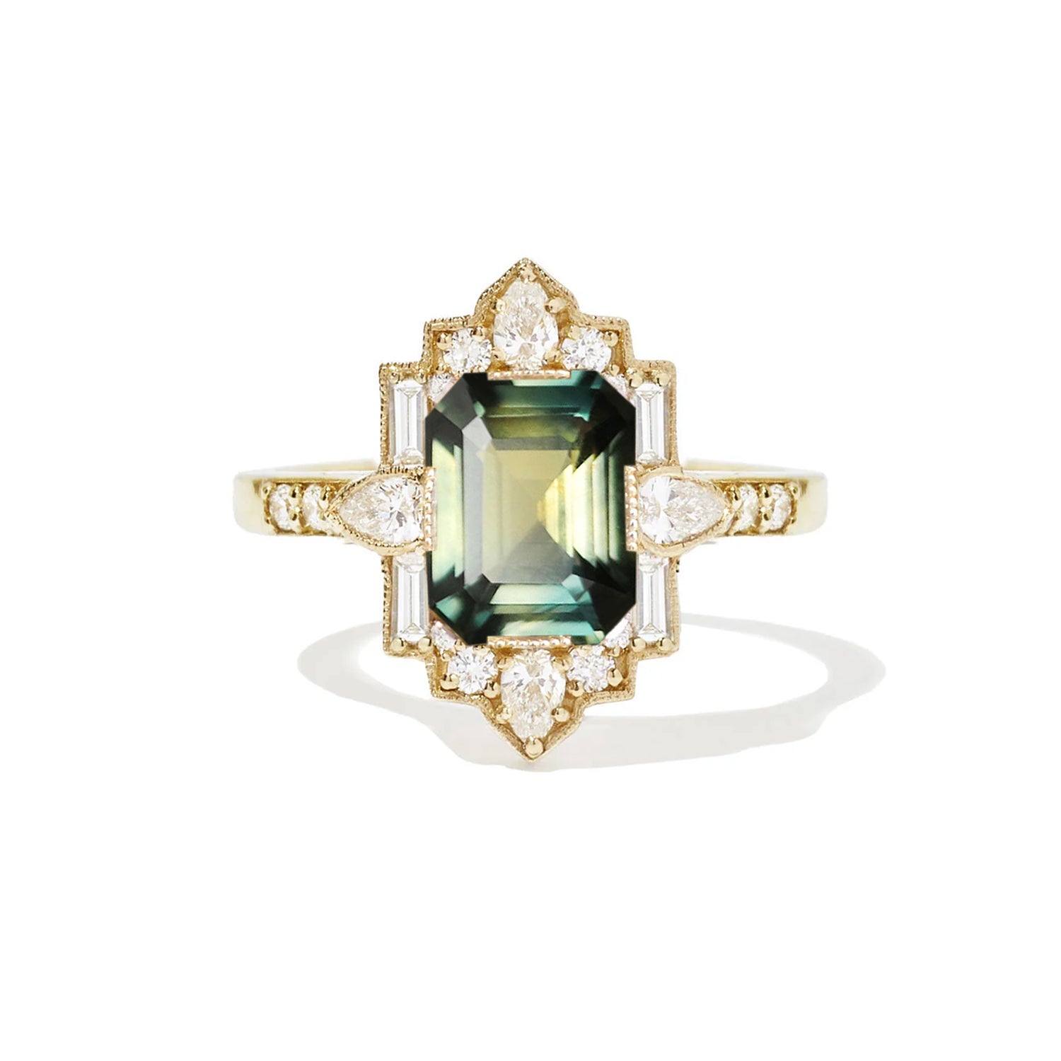 3.66 ctw Emerald Cut Bi-Color Yellow Teal Green Sapphire