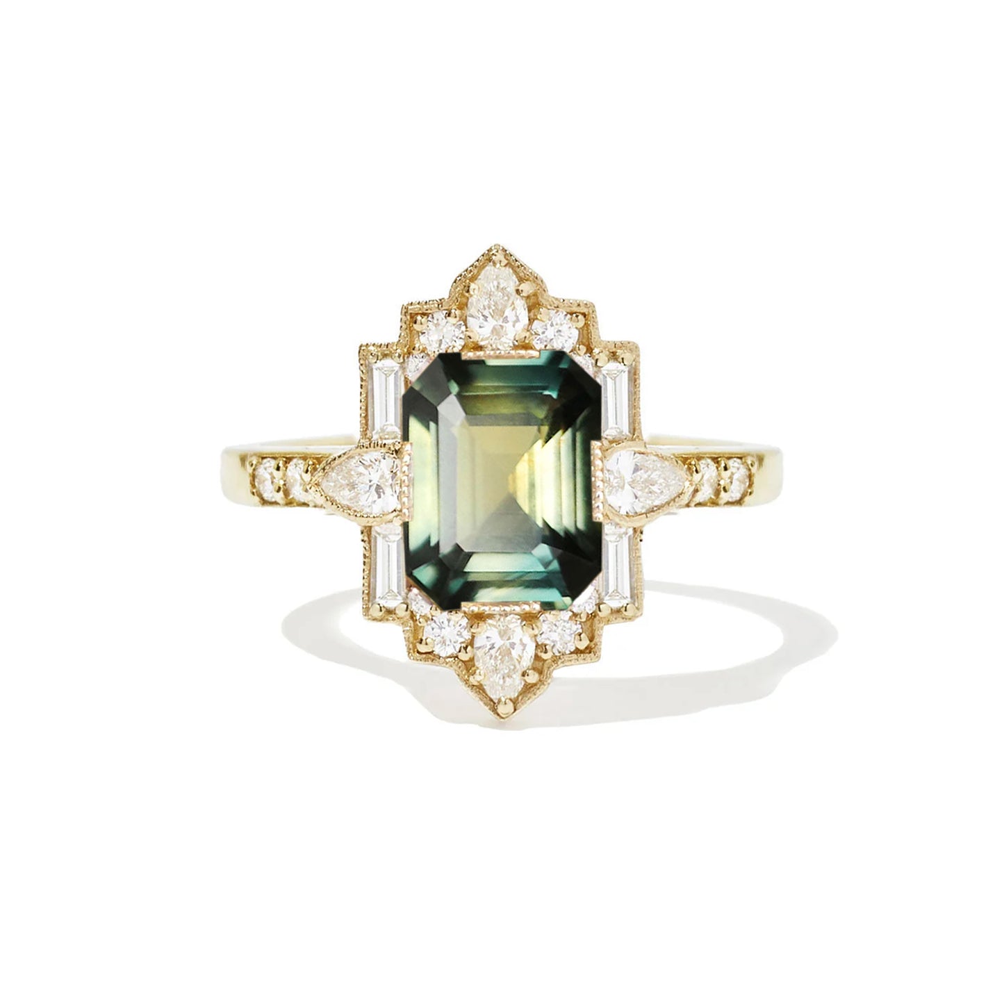 3.66 ctw Emerald Cut Bi-Color Yellow Teal Green Sapphire
