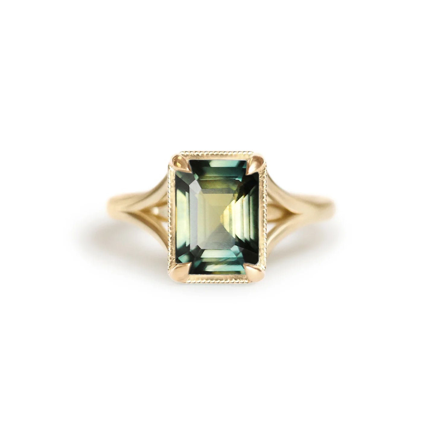 3.66 ctw Emerald Cut Bi-Color Yellow Teal Green Sapphire