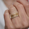 Set of three yellow gold antique inspired wedding bands. 