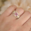 Oval Pink Sapphire & Trillion Diamond Stacking Ring Set