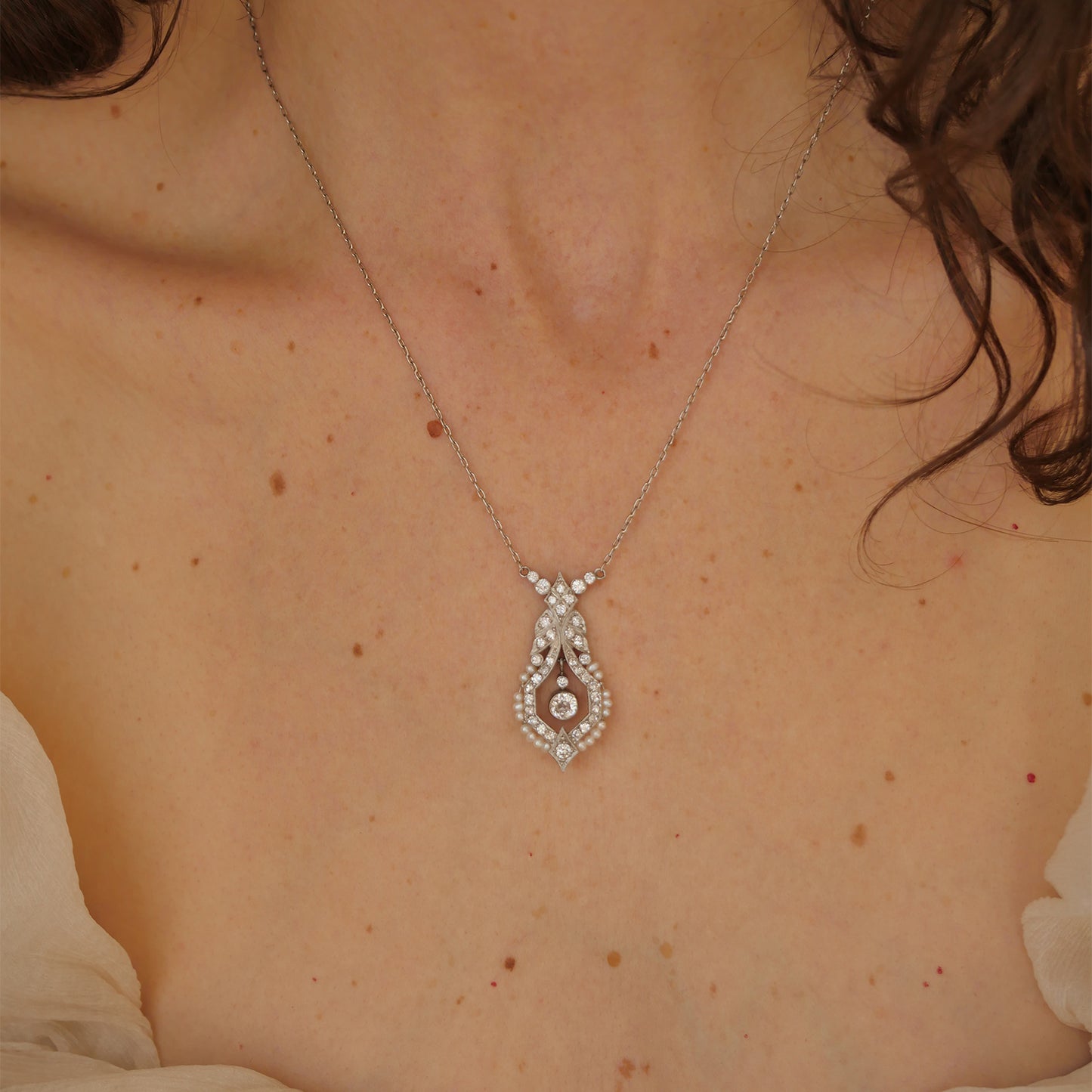 Antique Diamond and Seed Pearl Necklace