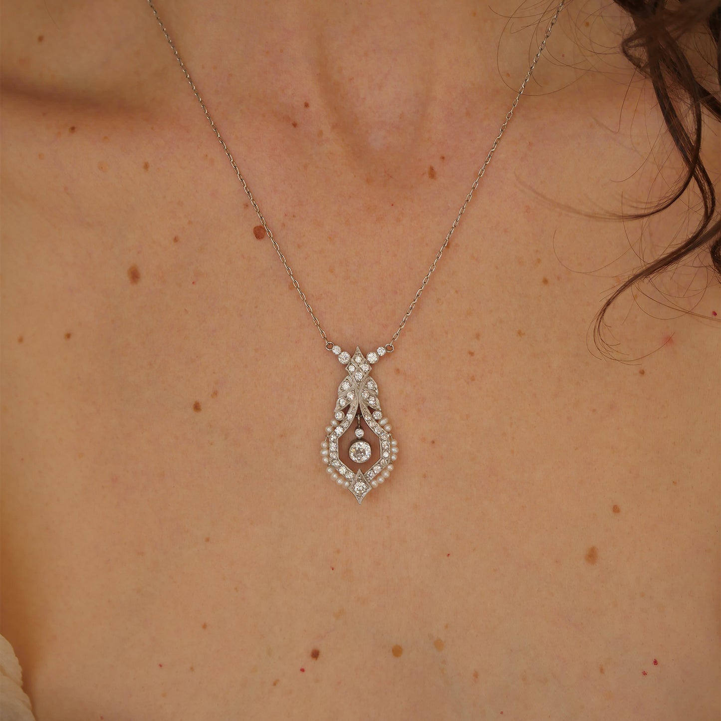 Antique Diamond and Seed Pearl Necklace
