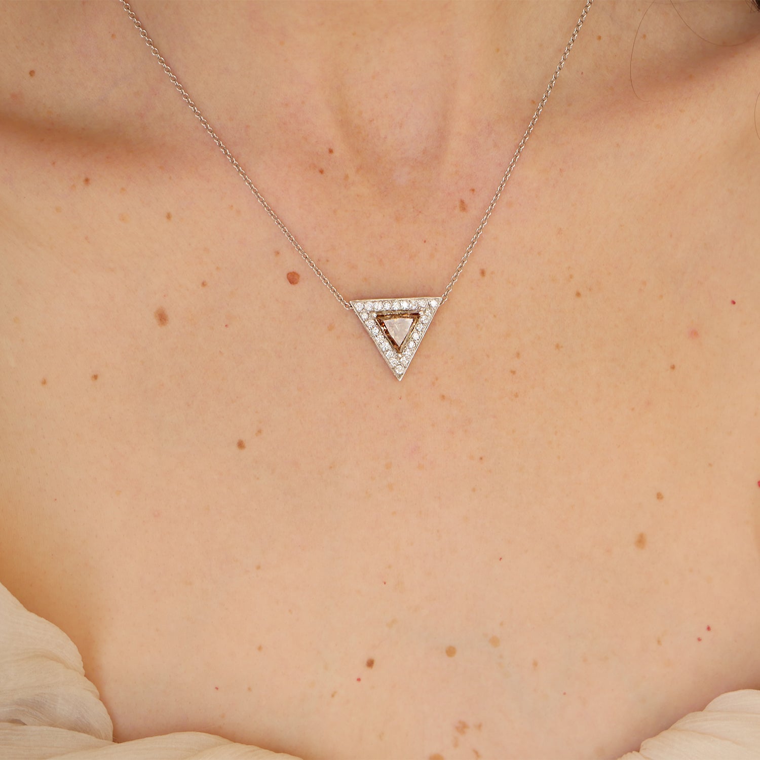 Trillion Halo Brown Diamond Necklace
