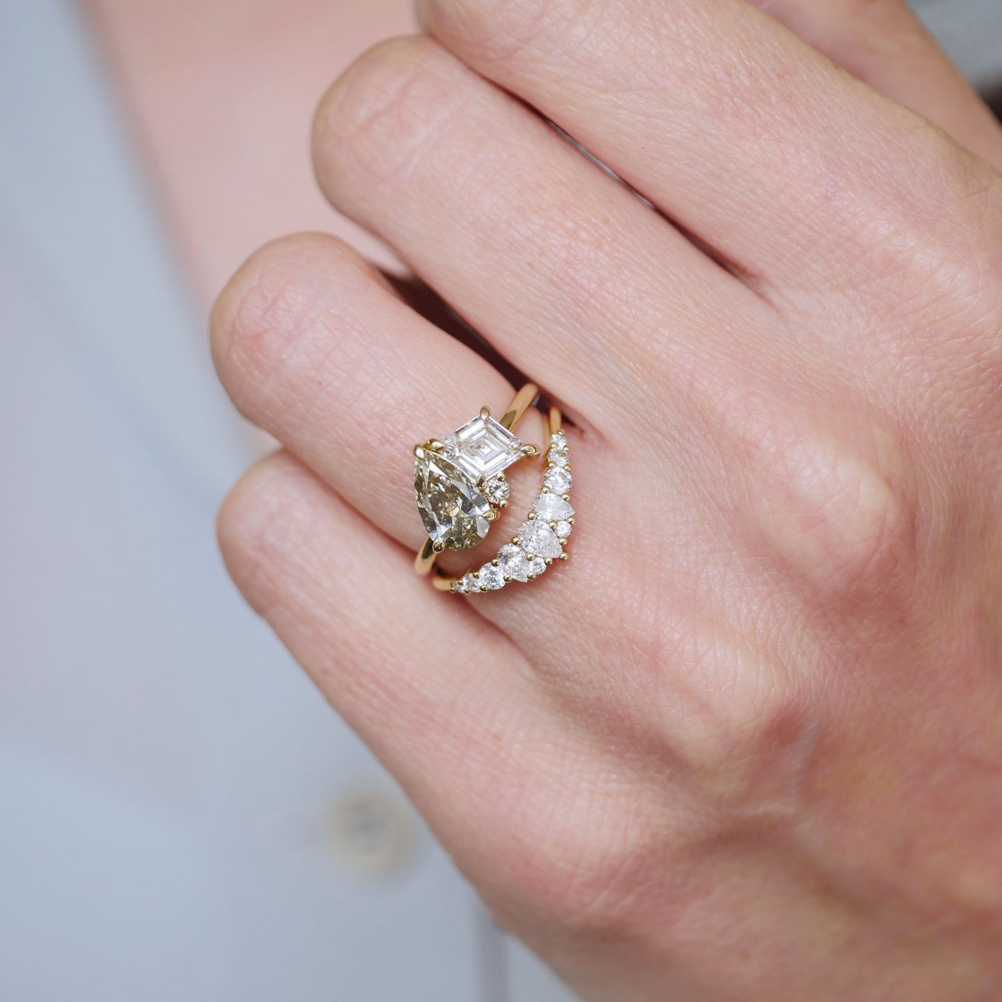 Lozenge & Grey Pear Diamond Toi et Moi Diamond Ring