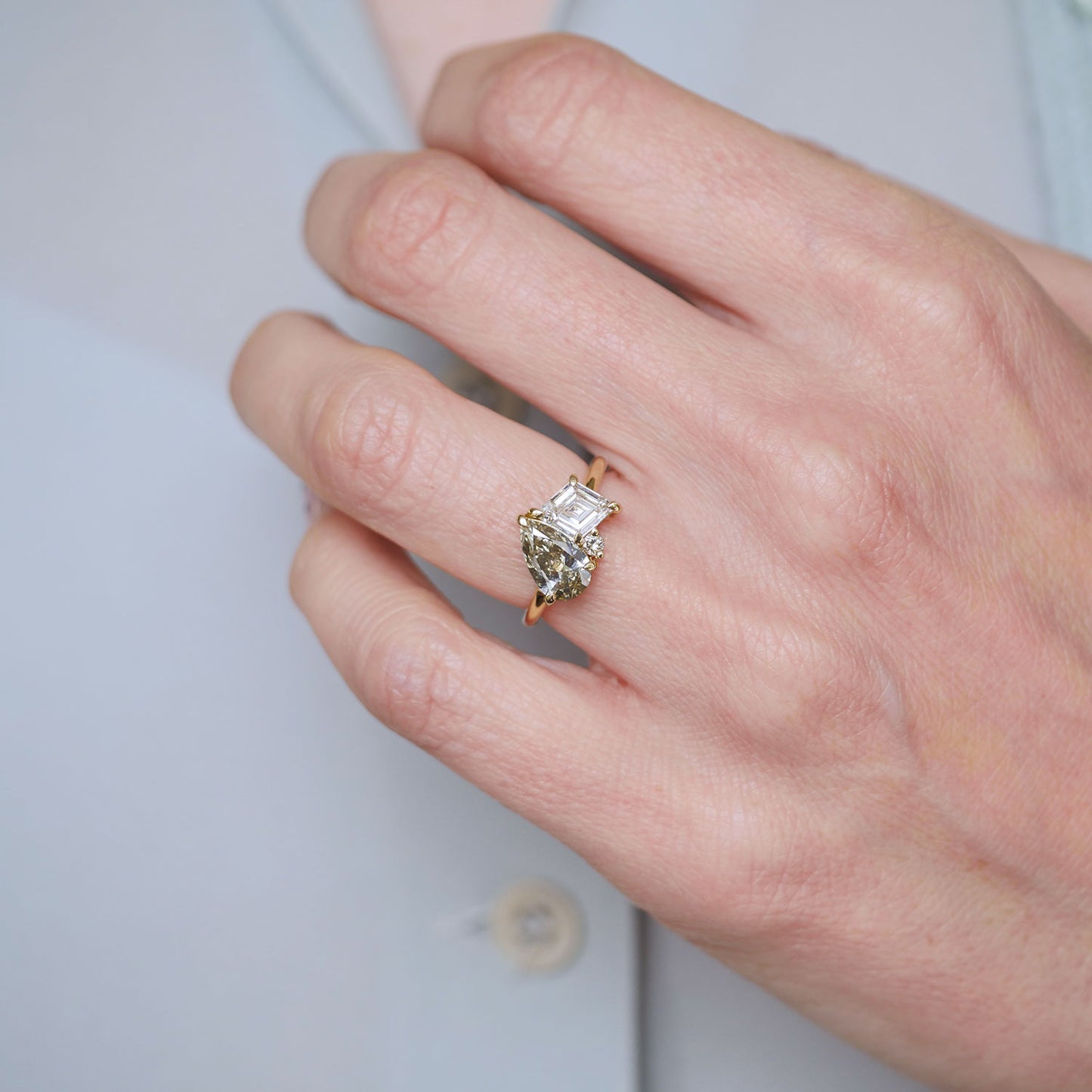Lozenge & Grey Pear Diamond Toi et Moi Diamond Ring