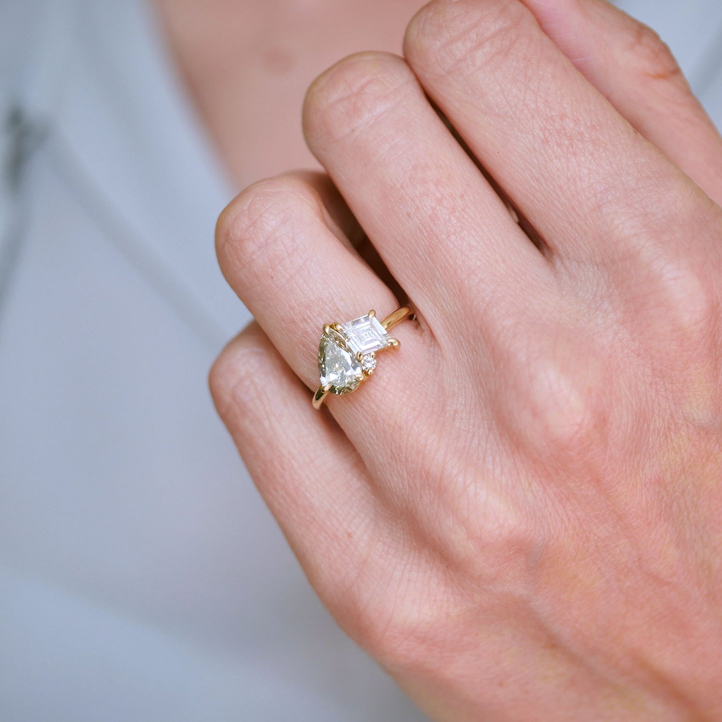 Lozenge & Grey Pear Diamond Toi et Moi Diamond Ring