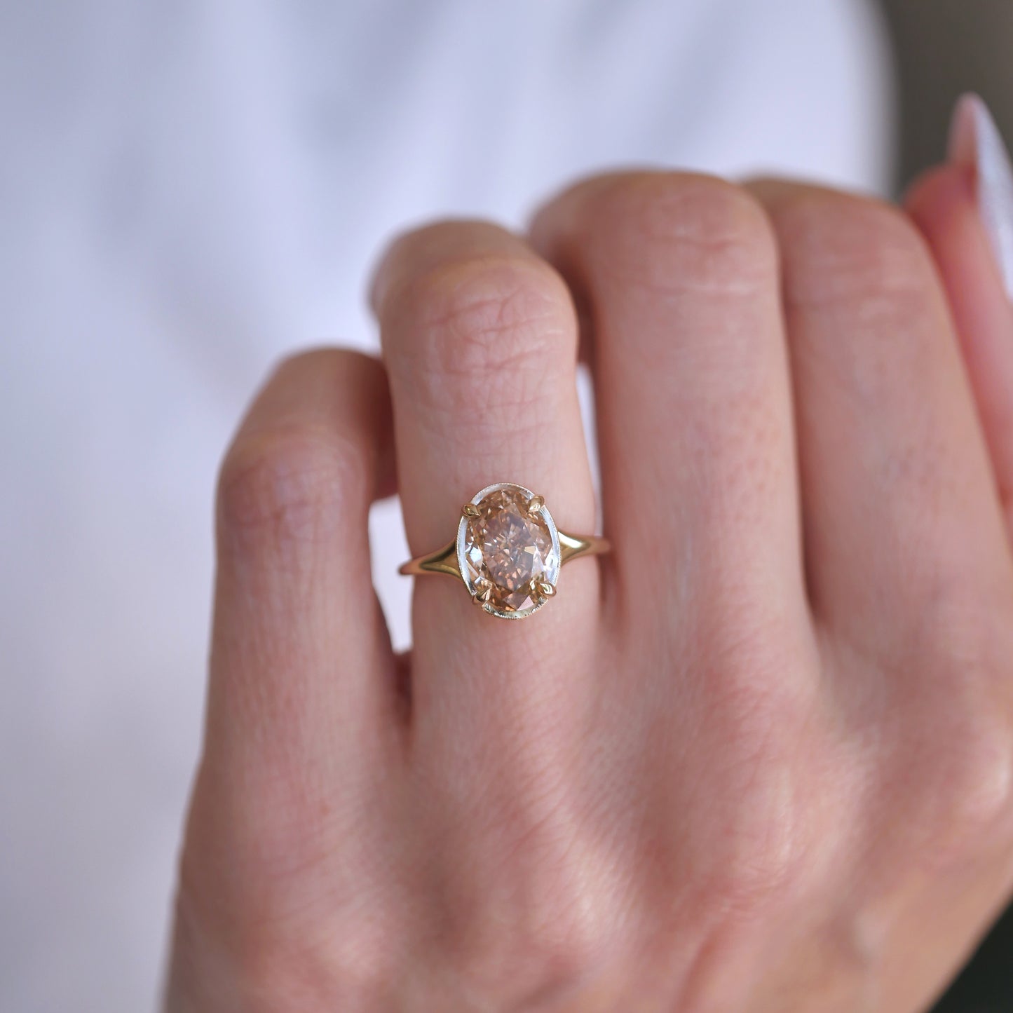 Split Shank Oval Champagne Diamond Solitaire