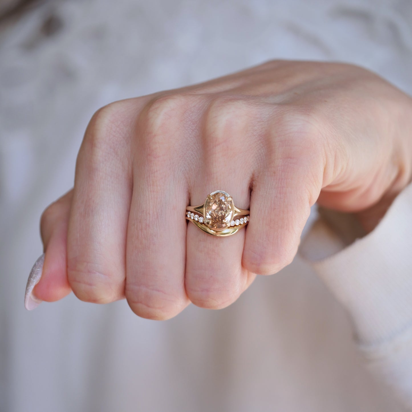 Split Shank Oval Champagne Diamond Solitaire