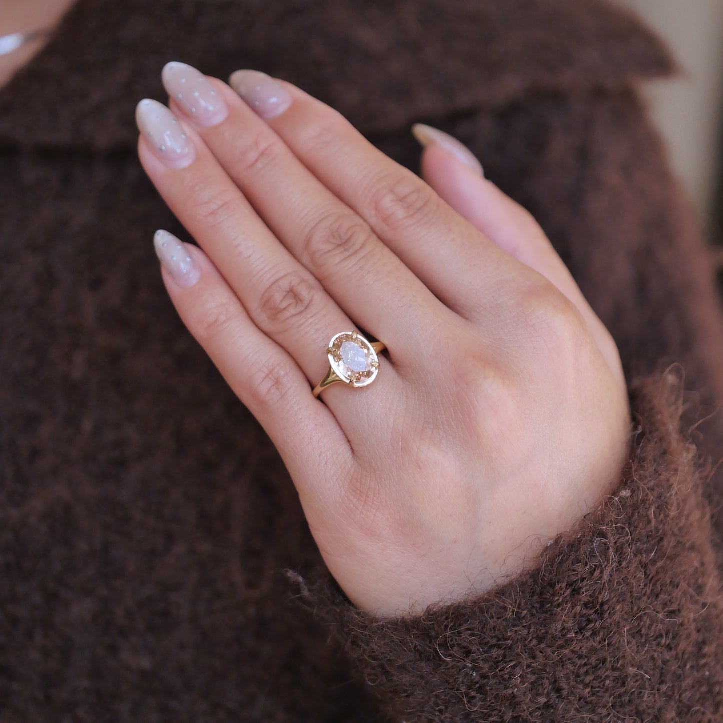 Split Shank Oval Champagne Diamond Solitaire