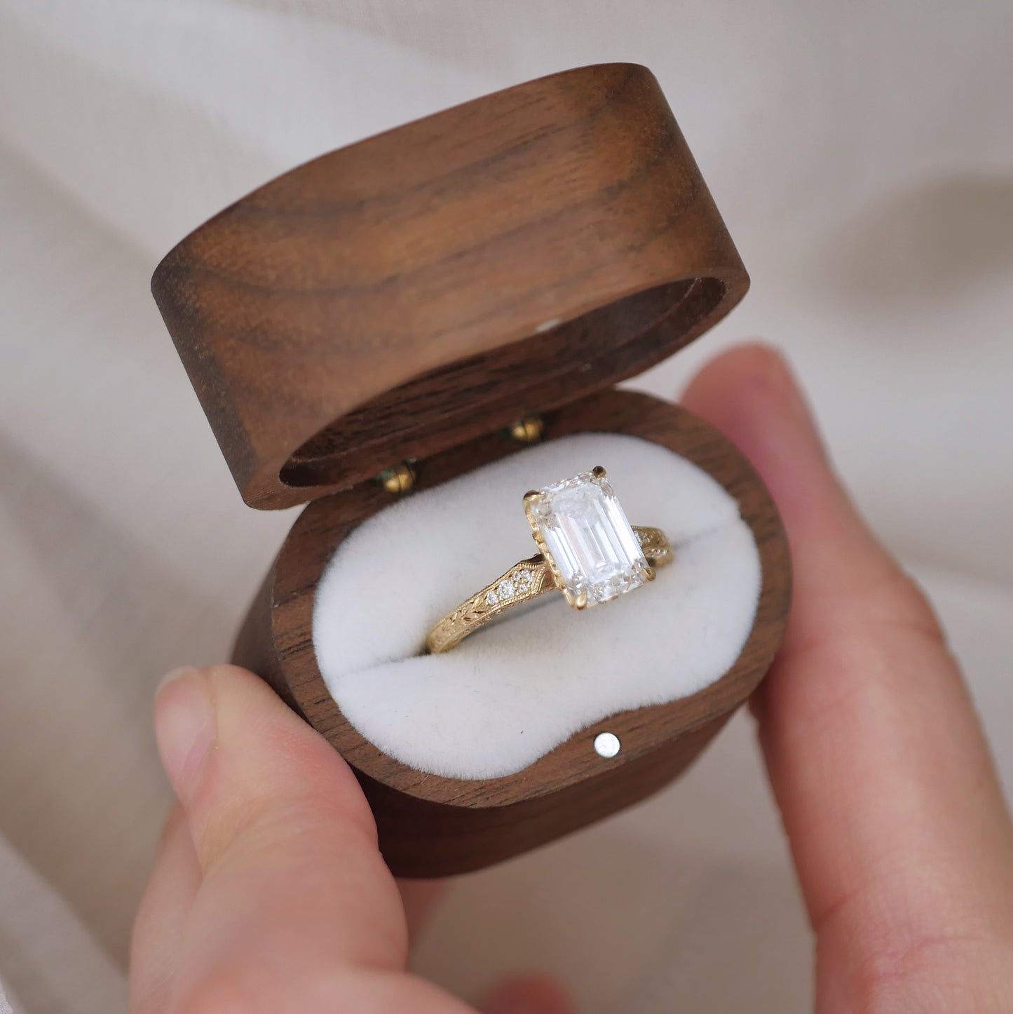 Plumeria Emerald Cut Diamond Ring
