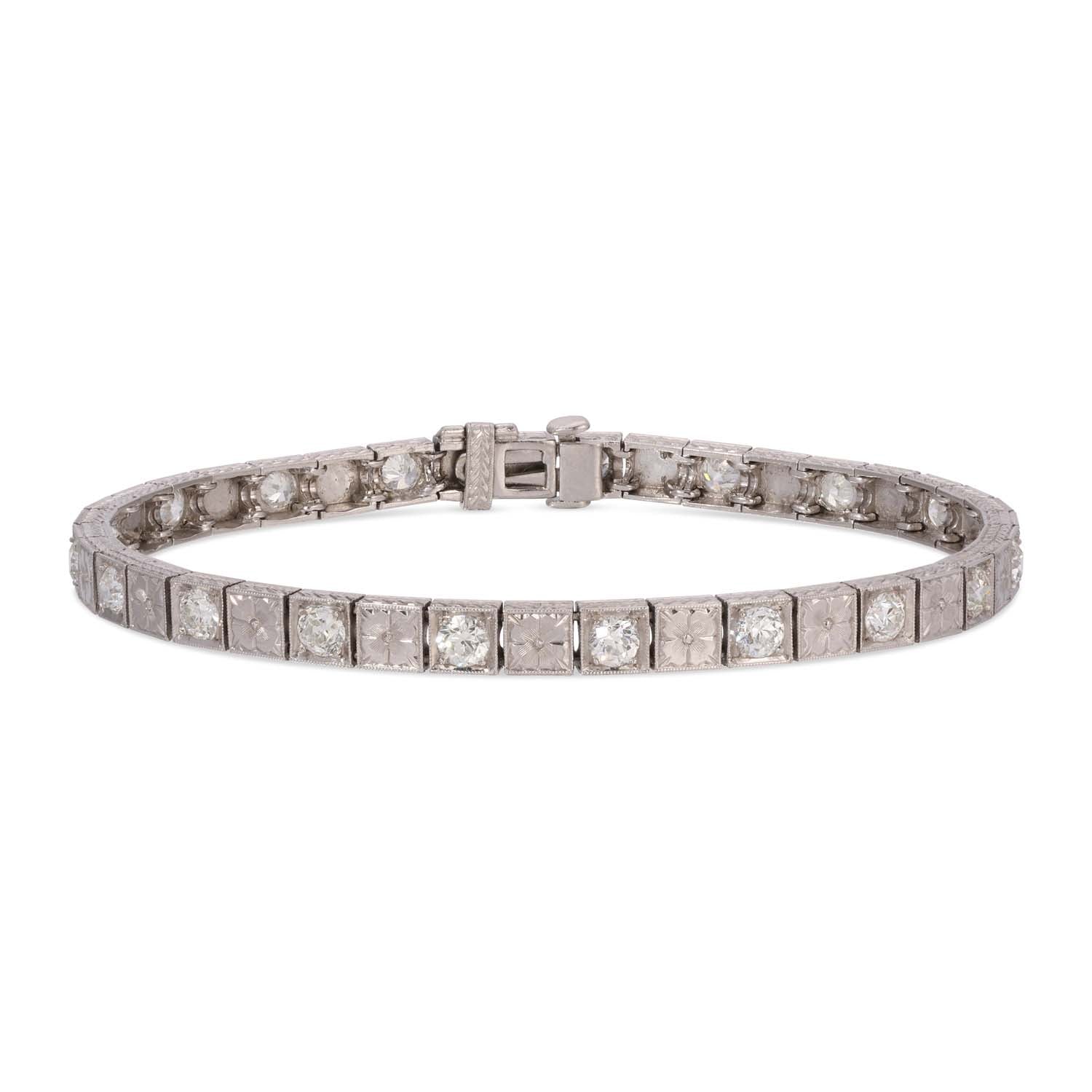 Antique Platinum and Diamond Line Bracelet