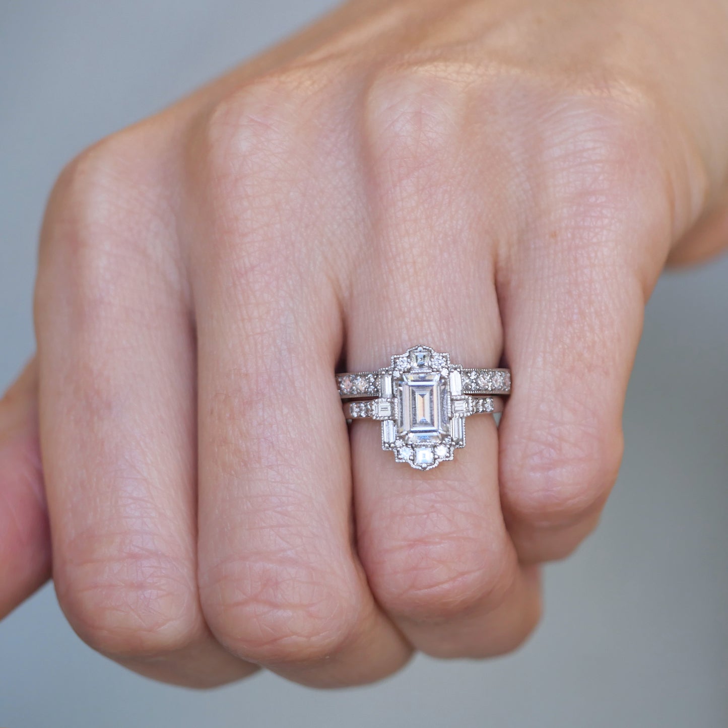 Carré & Round Milgrain Diamond Mosaic Ring