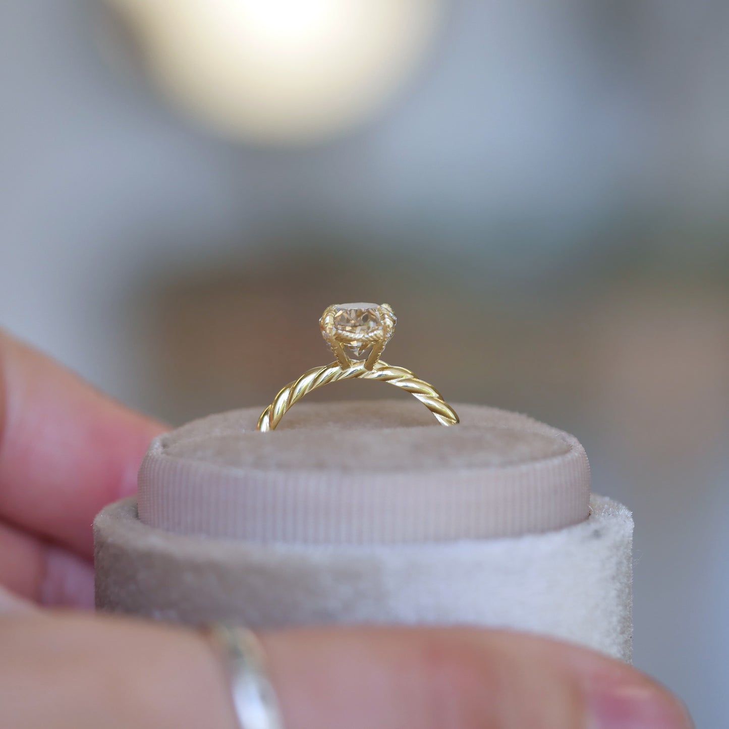 Custom Champagne Rope Band Solitaire