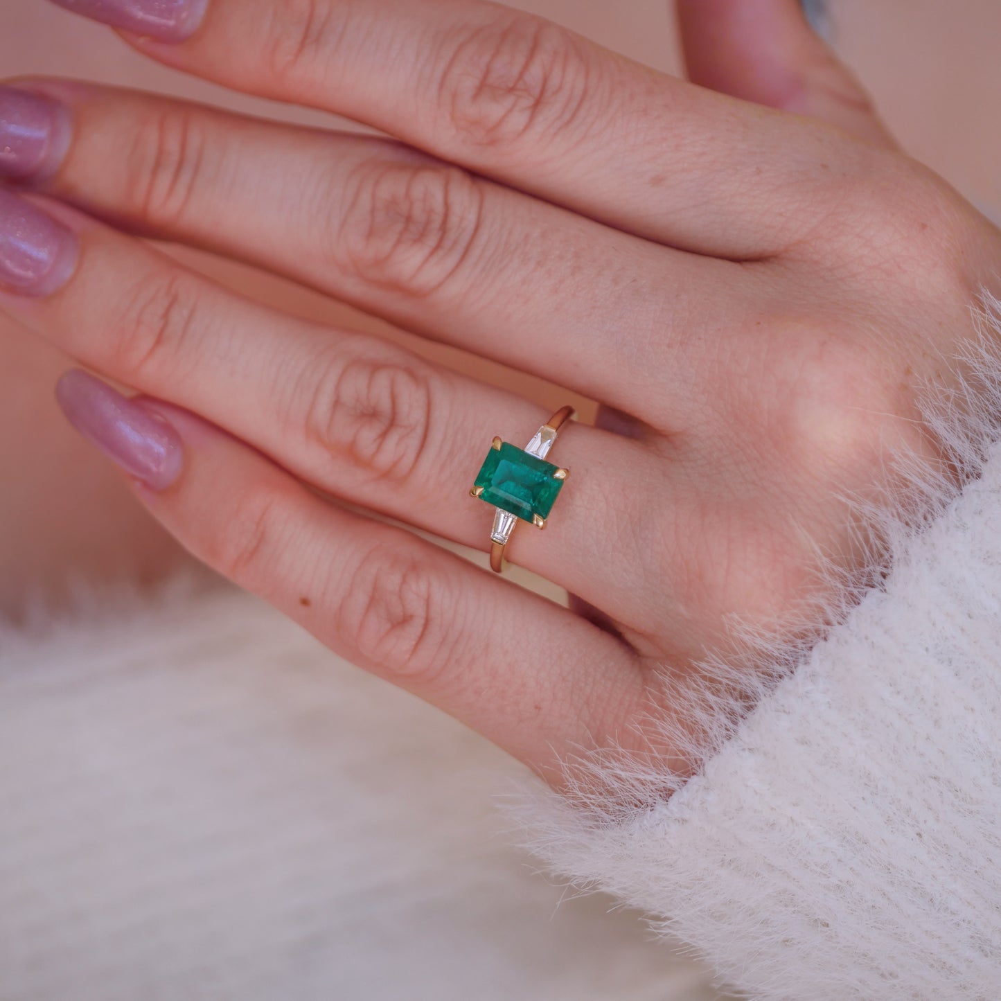 Custom Emerald Cut Emerald 3 Stone Engagement Ring