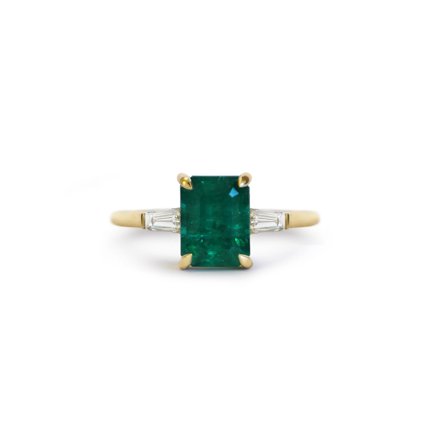 Custom Emerald Cut Emerald 3 Stone Engagement Ring