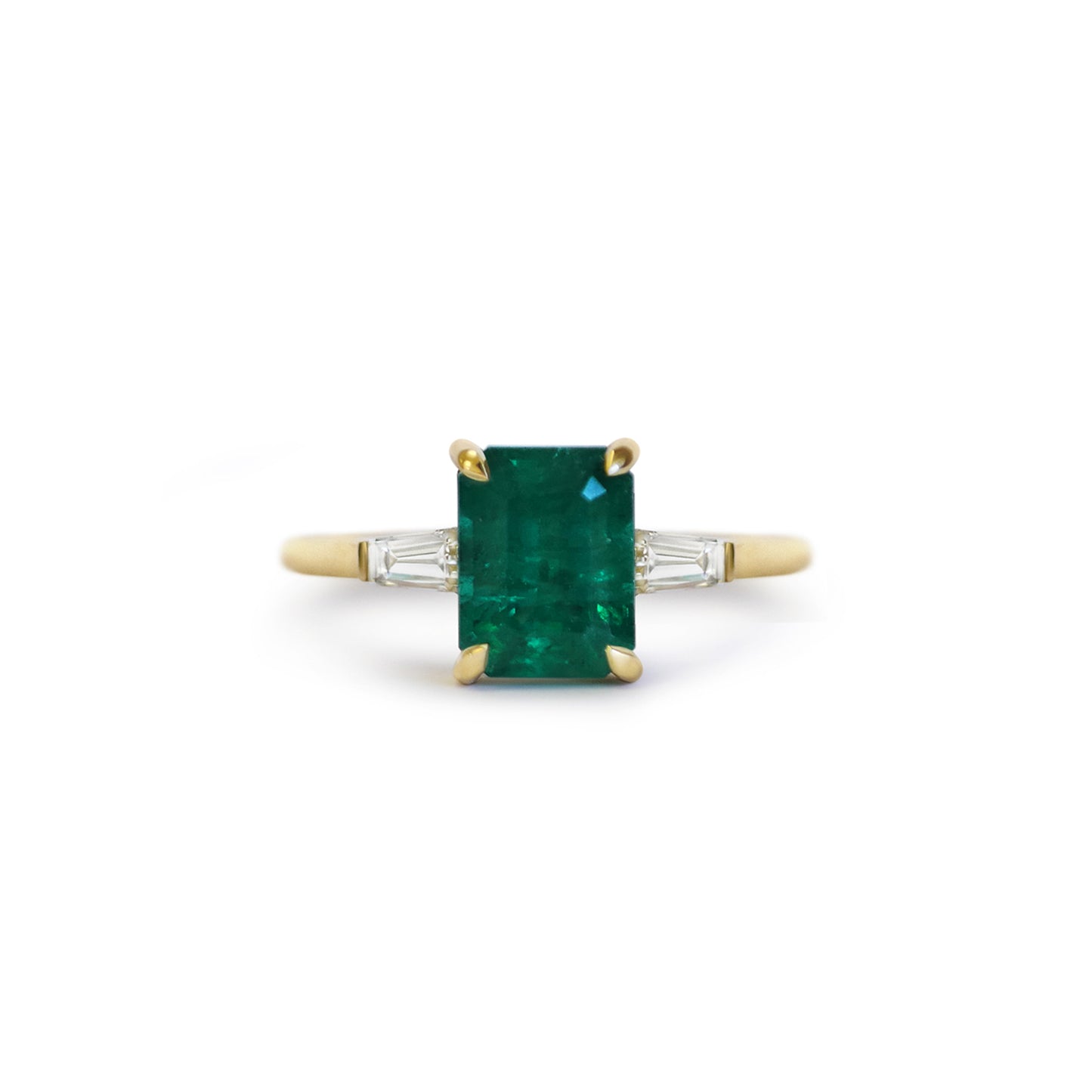 Custom Emerald Cut Emerald 3 Stone Engagement Ring