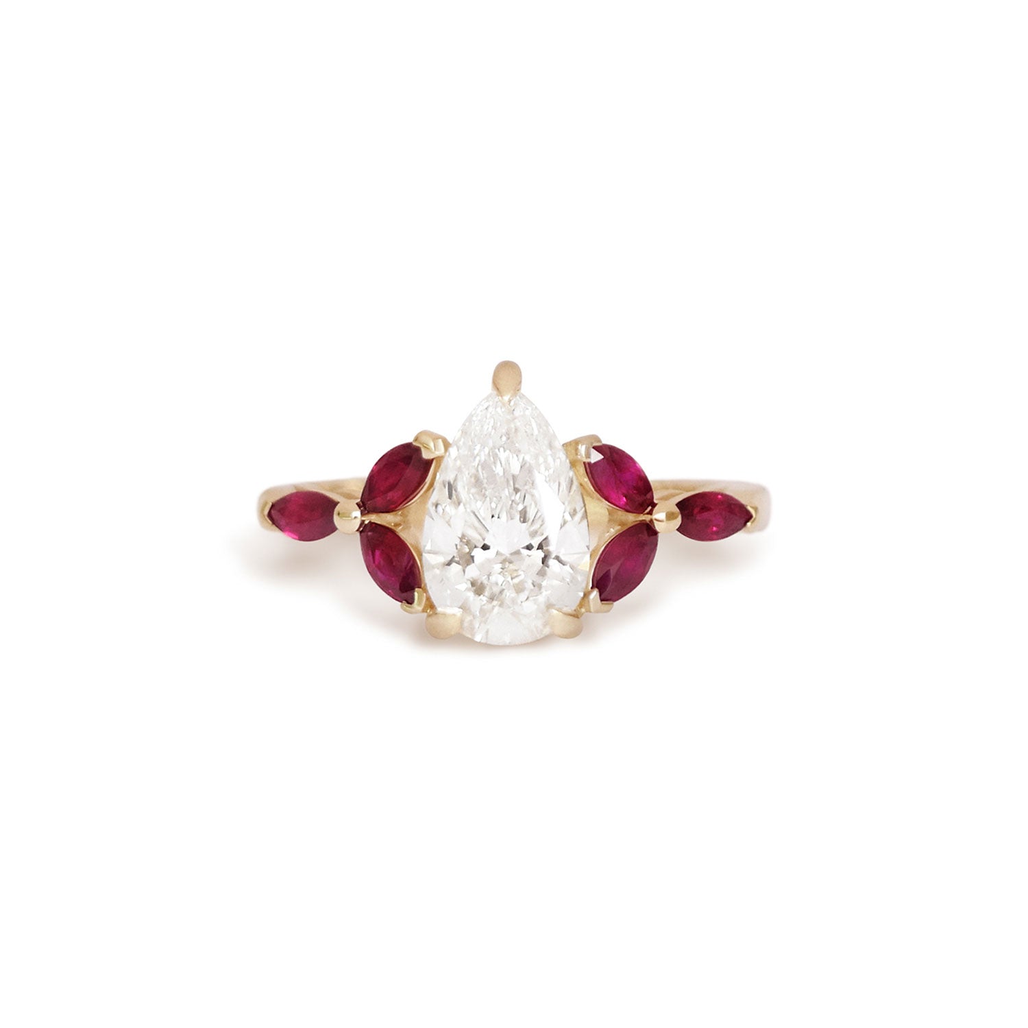 Custom Pear Diamond and Ruby Marquise Ring