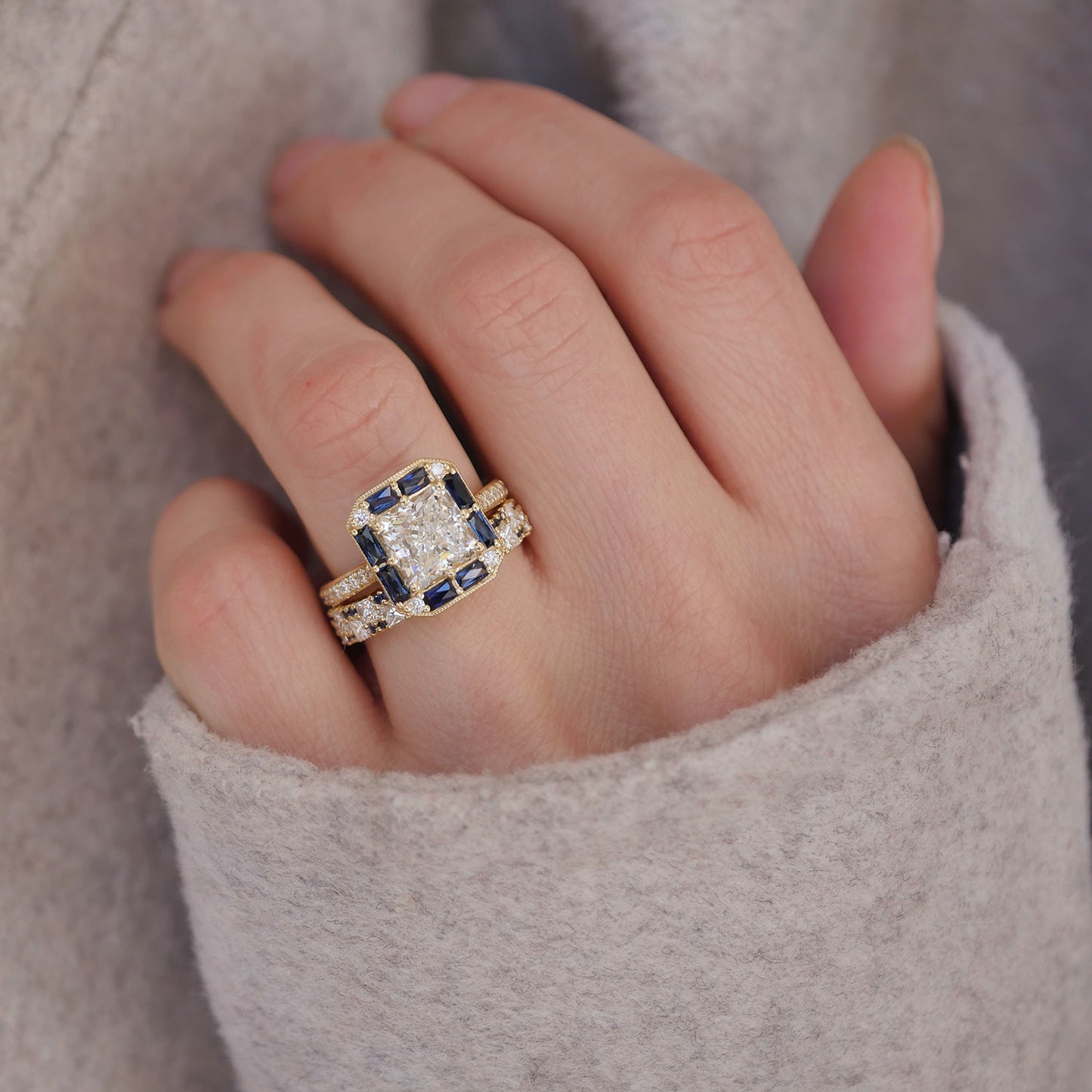 Custom Radiant Cut Asscher, Pave and Deco Brick Stacking Set