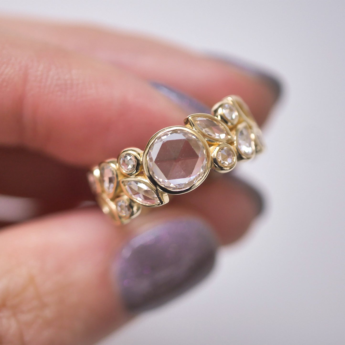 Custom Round Rose Cut Diamond Multi Shape Ring
