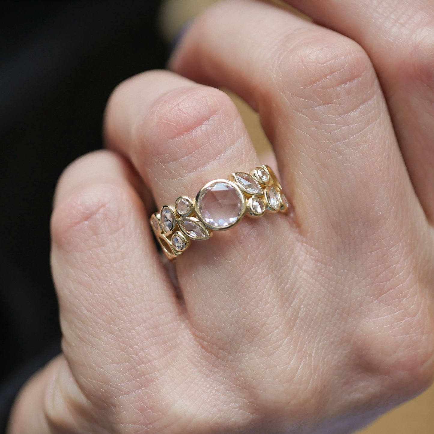 Custom Round Rose Cut Diamond Multi Shape Ring
