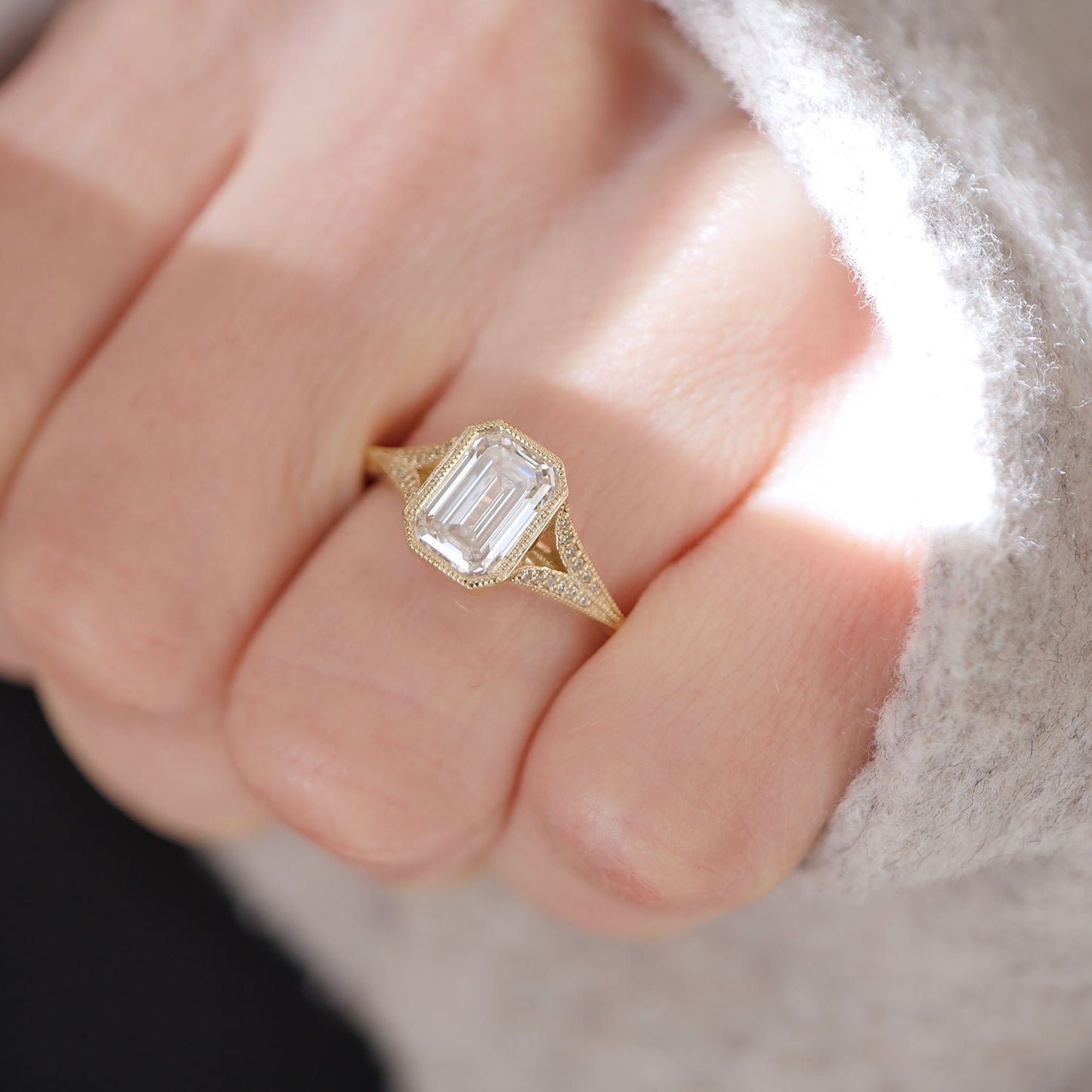 Custom Split Shank Emerald with Pave Band
