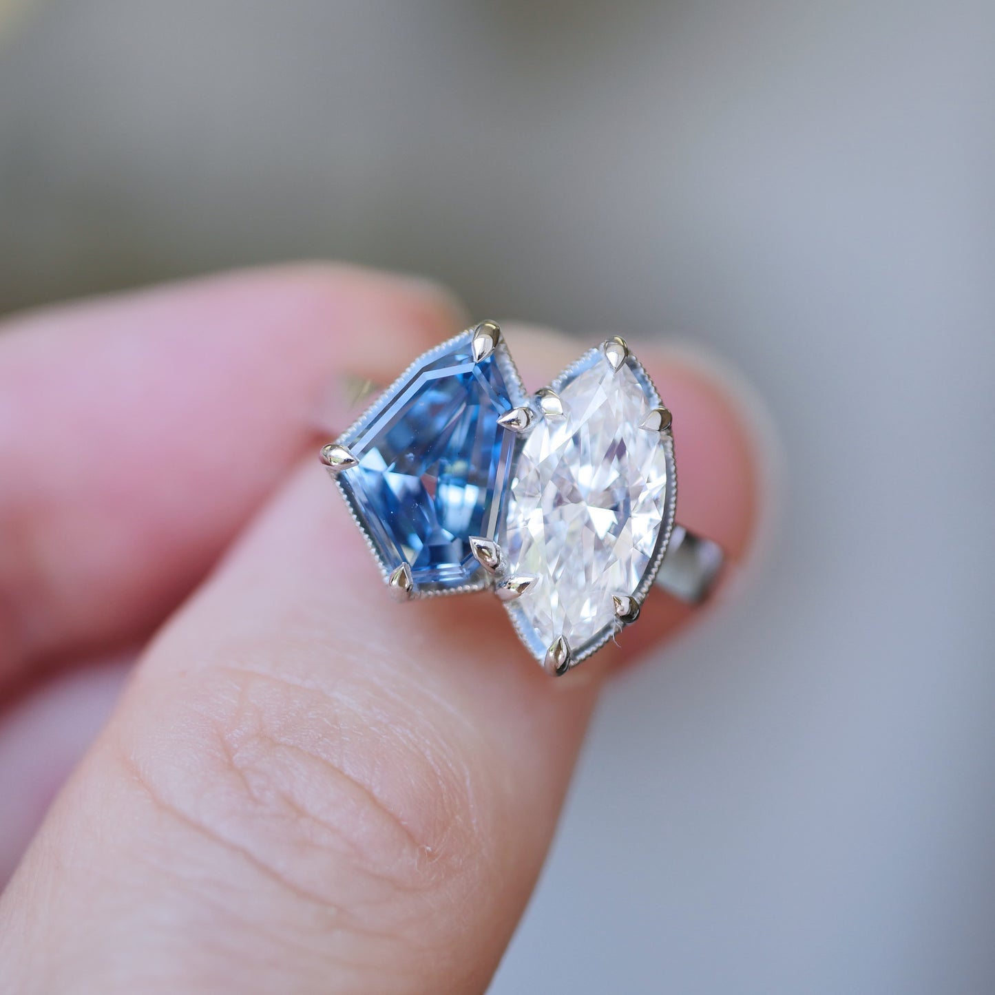 Custom Geometric Toi et Moi Diamond Ring