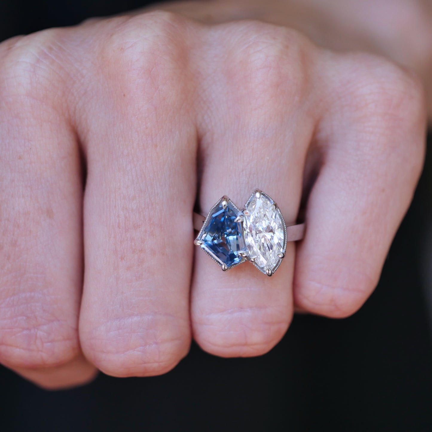 Custom Geometric Toi et Moi Diamond Ring