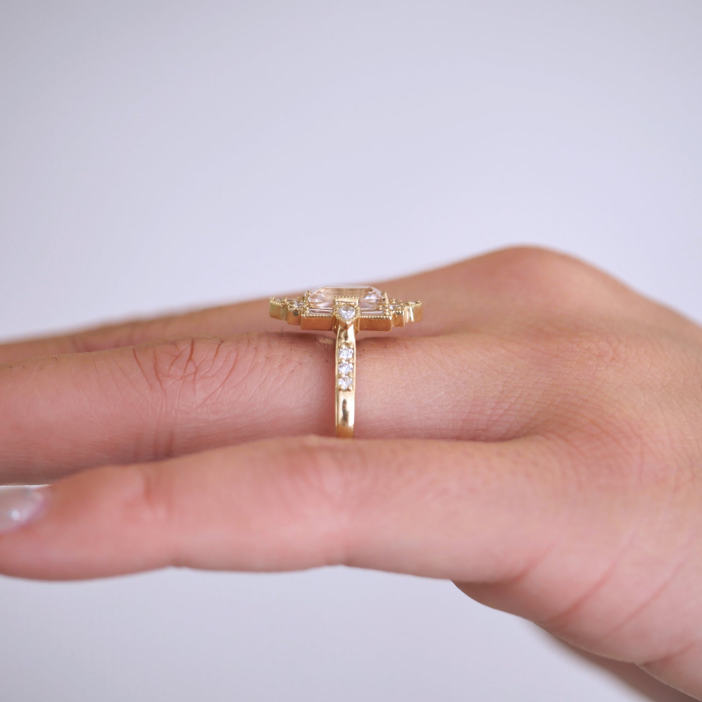 Deco Emerald & Pear Morganite Mosaic Ring