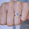 Opalescent Purple Sapphire Deco Emerald & Pear Diamond Mosaic Ring