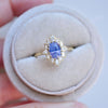 Opalescent Purple Sapphire Deco Emerald & Pear Diamond Mosaic Ring