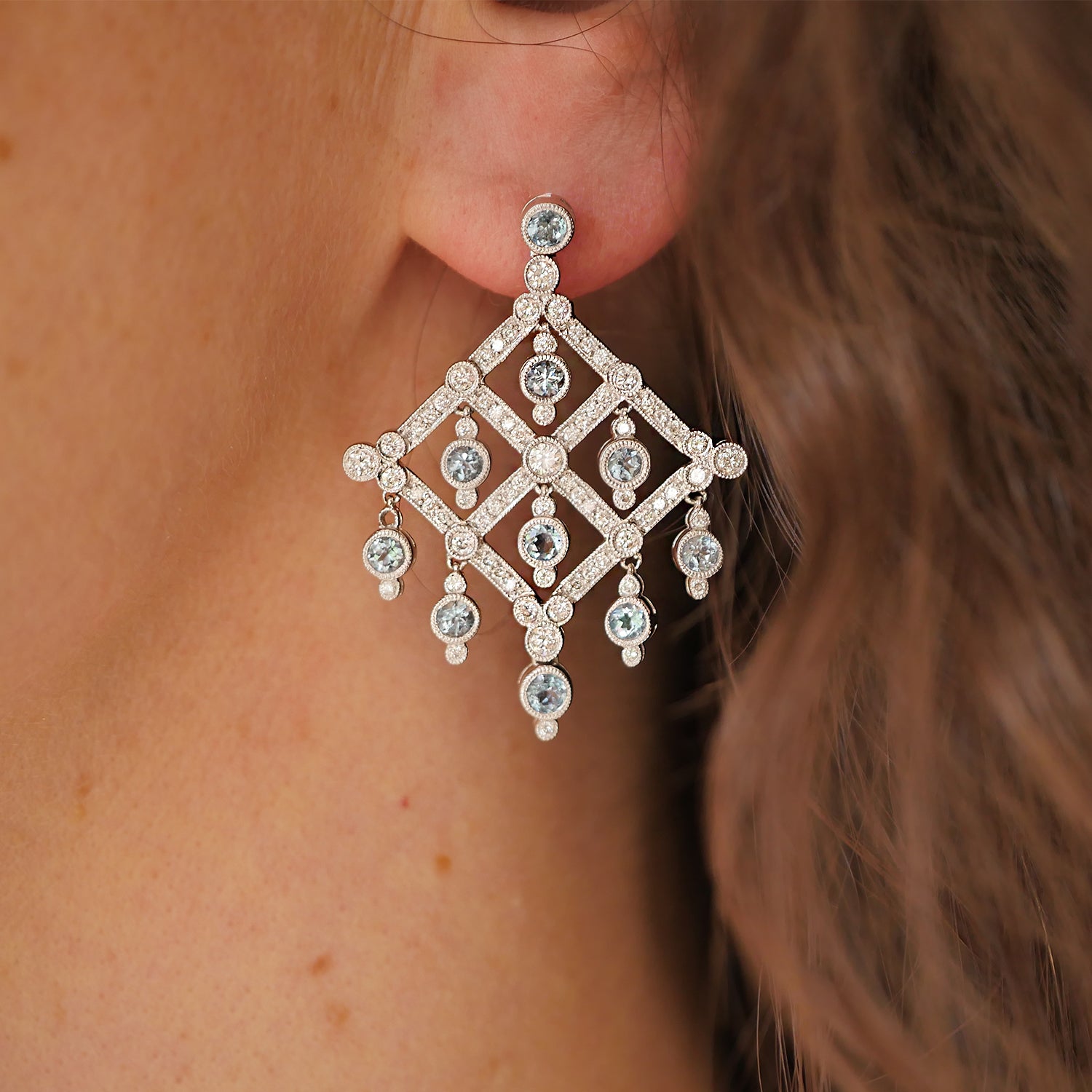 Diamond Aquamarine Drop Earrings