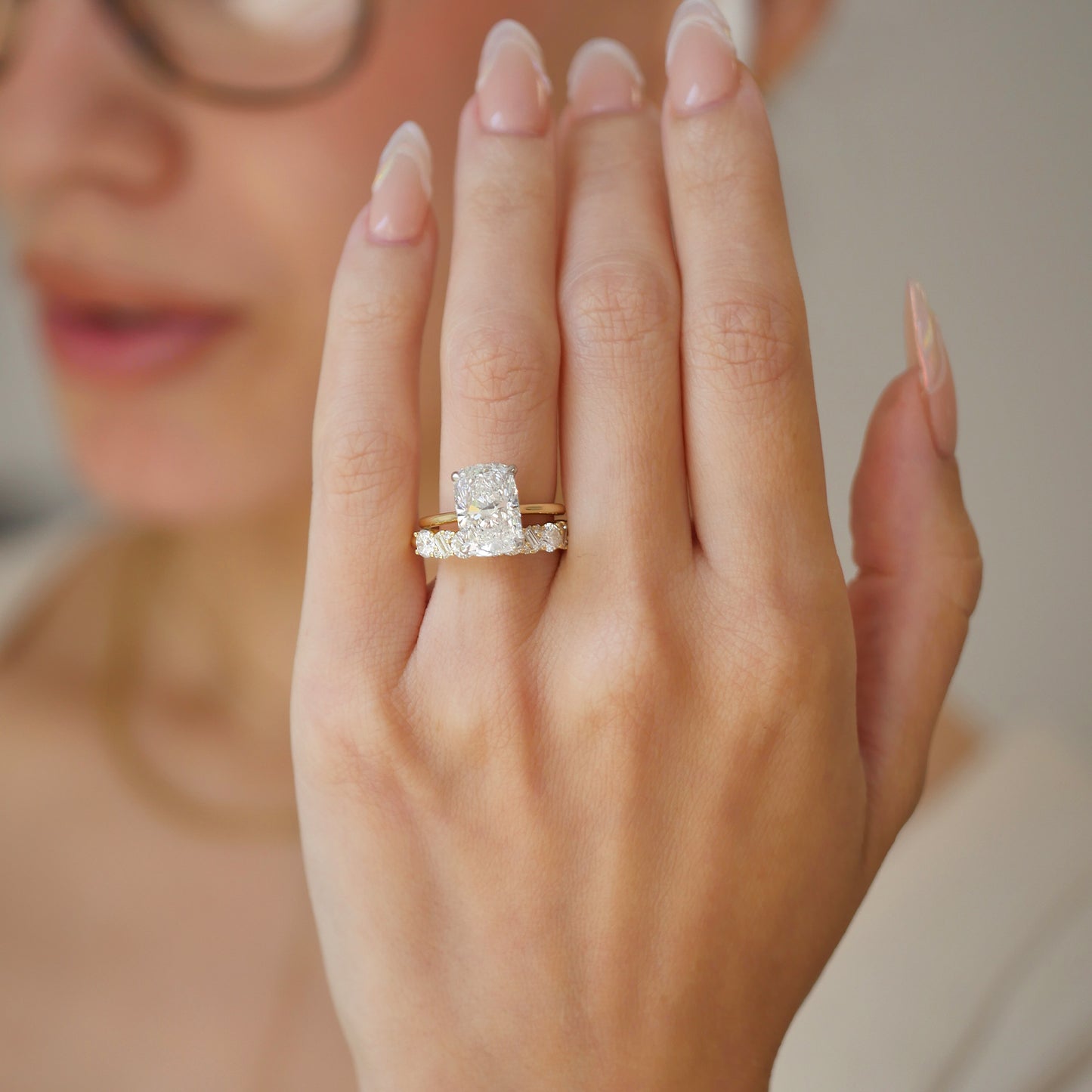 Custom Elongated Cushion Engraved Solitaire