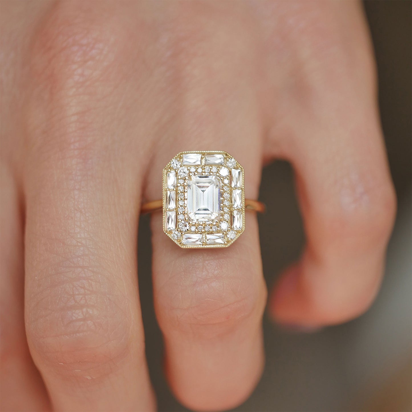 Emerald & French Cut Baguette Diamond Mosaic Ring