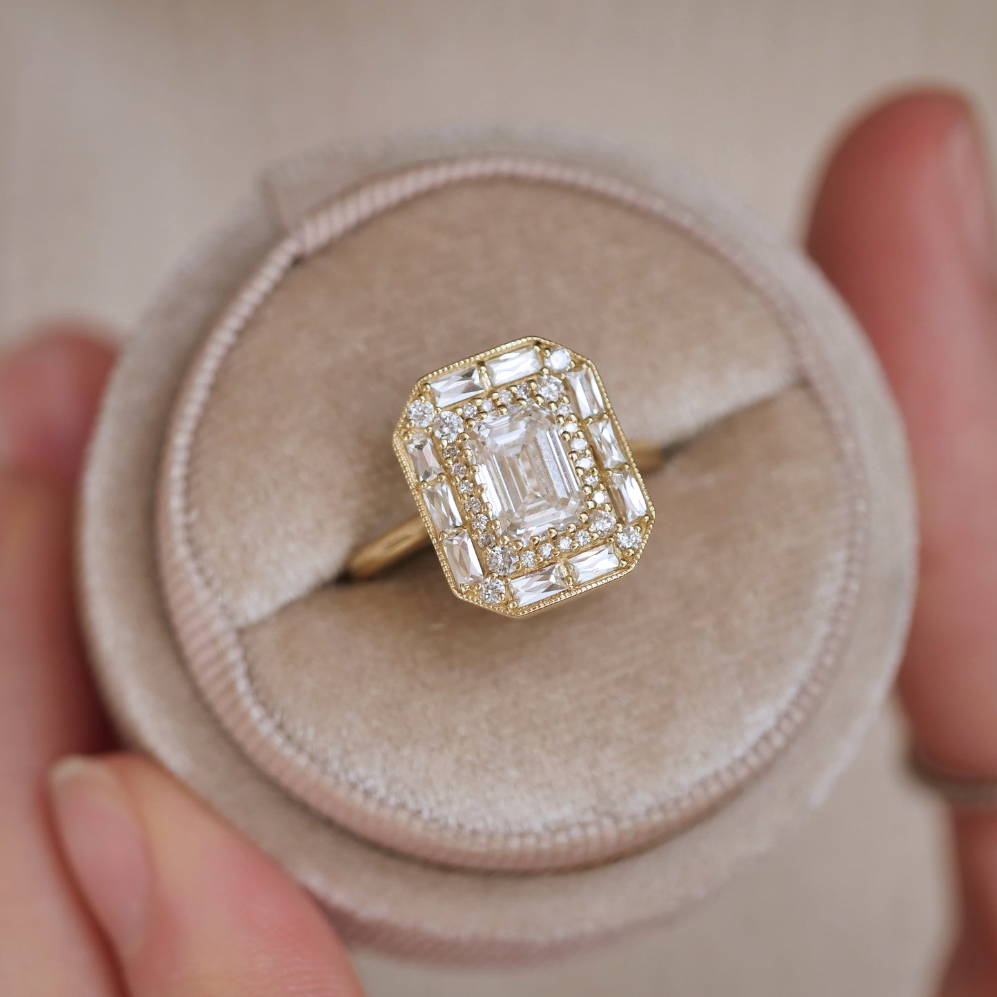Emerald & French Cut Baguette Diamond Mosaic Ring