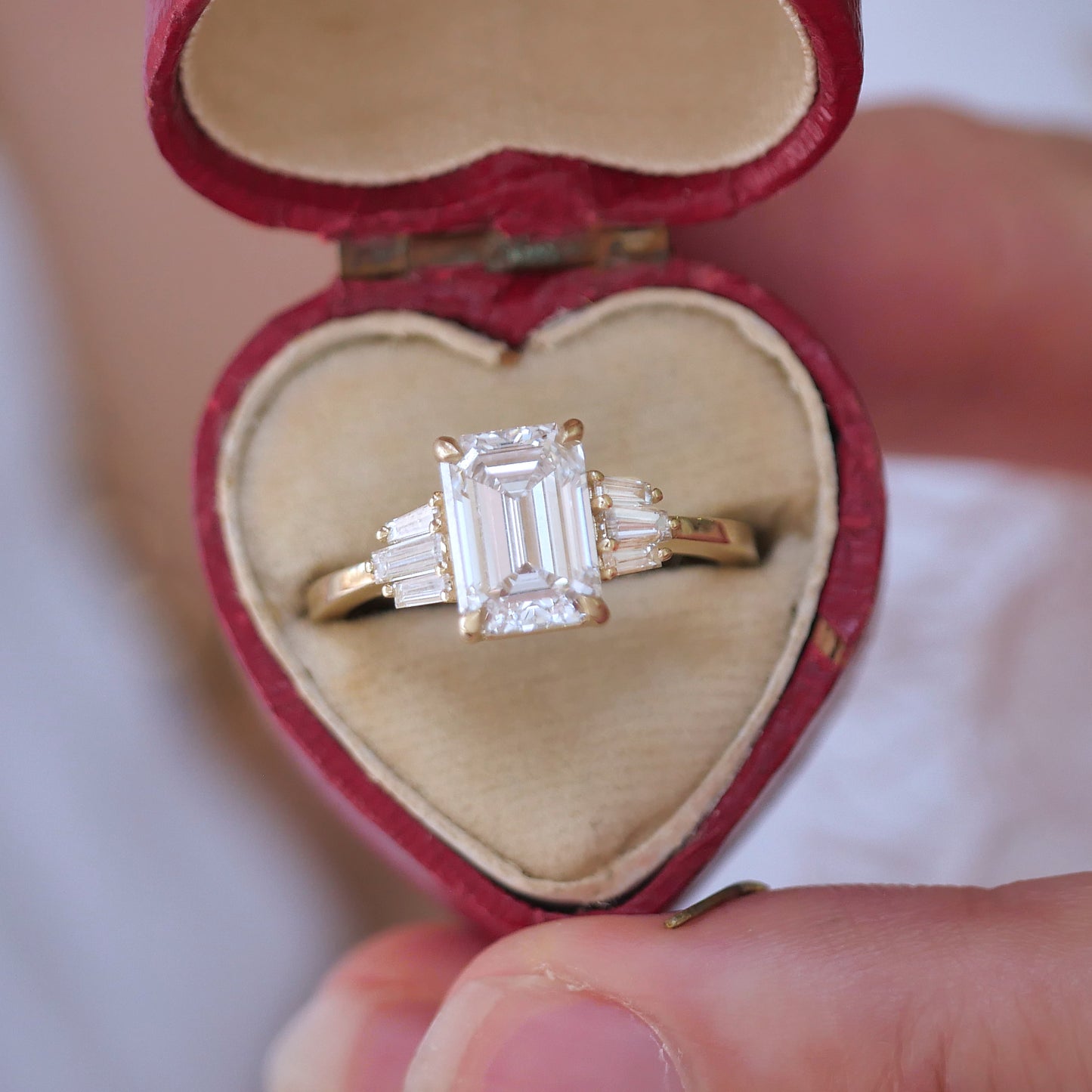 Emerald & Tapered Baguette Engagement Ring